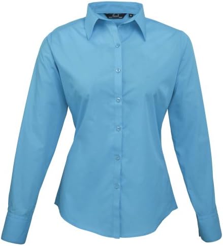 Premier Fitness Women's Poplin Long Sleeve Blouse, Blue (Sapphire), 16(Manufacturer Size:16)