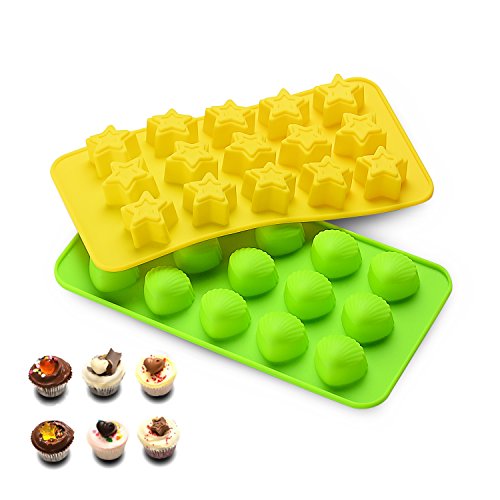MUZIYU Silikonbackform 3er Set丨Herzen, Sternen, Muscheln Formen für Schokoladen Eiswürfel Götterspeise Süßigkeiten Seife - 3
