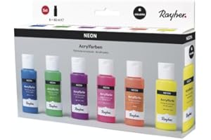 Rayher Peintures acryliques kit Néon peinture lumineuse 6 coul. à 60ml, 35060000, Neon