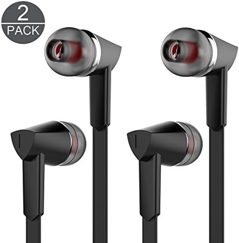 Headphones OCOMI Two Pack In-line Control Earbuds Wired Earphones with Microphone Crystal Sound Compact Design Black