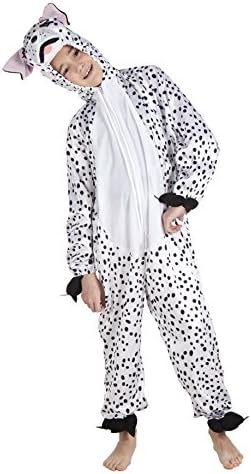 Fancy Ole – Enfants la devise de Fête Carnaval Costume peluche dalmatien onsie, combinaison pour chien, 116–140, 6–10 ans Blanc