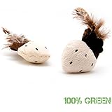 2 Stk. Plüscherdbeeren, Katzenspielzeug mit echten Federn und Katzenminze