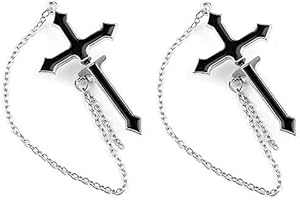 GULCEAN Goth Cross Chain Earrings Dangle for Men Women Unisex Black Unique Cool Gothic Punk Rock Hippie Long Chain Cross Sword Ear Piercing Earrings Jewelry for Teens Eboy Egirl