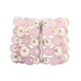  Bedazzled Halskette Rosa und Creme Armreifen aus Kunstperlen Vintage Perlenarmband Stretch - in Geschenkbeutel