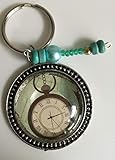  Schlüsselanhänger Schlüsselring Cabochon Perlen Perlenanhänger Uhr türkis vintage