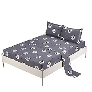 MAG Lovely Panda Bed Sheet 3PC Gray Color Twin Size Animal Bedding Sheet Set with 1 Flat & 1 Fitted Sheet with 1 Pillow Cases, 12? Deep for Kids,Boys and Girls