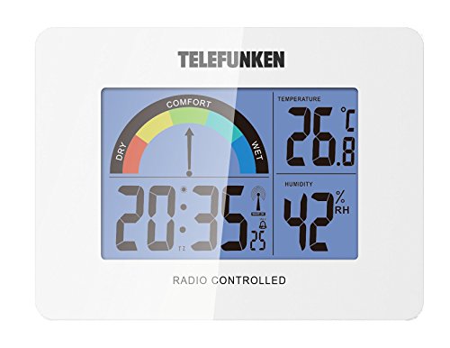 TELEFUNKEN FUD-40COM (W) Funkwecker mit Raumklima-Komfort-Anzeige Innentemperatur Luftfeuchte Thermometer Funkuhr Wecker Acrylglasblende weiß - 2