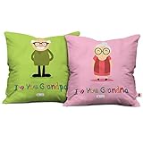 Indigifts Micro Satin Fibre I Love You Grandma Grandpa Cushion Covers with Filler (Multicolour, 12x12 Inches) - Set of 2