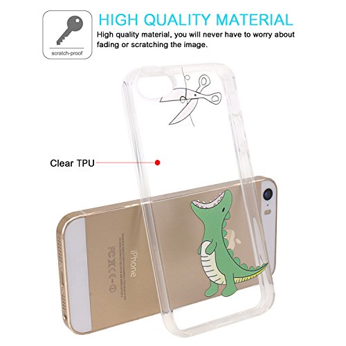 iPhone 5 Case, iPhone 5s Case, JIAXIUFEN Clear Soft TPU Back Cover with Cute Pattern for iPhone 5/5s /SE - Hungry Crocodile