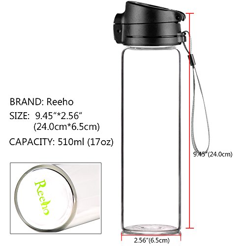 Reeho® Tragbare 510ml Sportflasche Trinkflasche aus Glas, BPA-frei Wasserflasche Glas, Borosilikat Glasflasche Mit Nylon Tasche, Flaschen für Wandern, Fitnessstudio , Laufen - 6