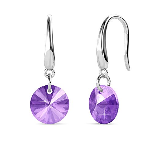 YOURDORA Mujer Púrpura Cristales Swarovski Pendientes Tous de Ganchos con Minúsculo Colgante Amatista Joyas de Fiesta de Moda