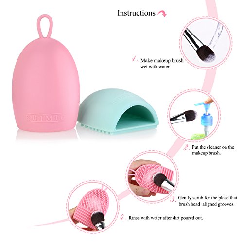 RUIMIO Pinsel Reinigung Aufhänger Pinselreiniger Silikon Pink/Mintgrün - 4