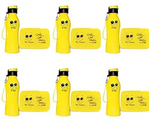 Shubhkraft Return Gift for Kids - Water Bottle & Lunch Box Combo Set | Best Birthday Return Gift for Kids | Eye Catching Look Culminate Blessing/Present for Kids Parties - Yellow (Pack of 6)
