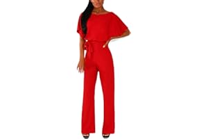 Minetom Combinaisons Femme Sexy Manche Courte Longue Pantalon Large Chic Jumpsuit Playsuit Romper avec Ceinture