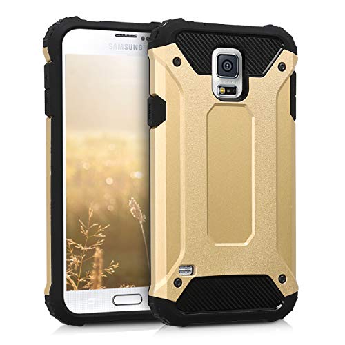 kwmobile Funda para Samsung Galaxy S5   S5 Neo - Carcasa  h  brida  de  TPU  con dise  o Transformer en  Dorado Negro 