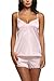 Produktbild EKOUAER Träger Nachthemd Kurz Nachtwäsche Schlafanzüge Sexy Damen Negligee Wäsche-Set aus Satin Pyjama Rosa S