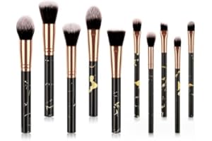 HomeGenics 10Pcs Makeup Brushes Set Marble Makeup Brush Set Foundation Powder Blush Blending Eyeshadow Contour Brushes Sets (Black)
