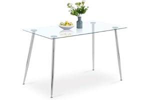 GOLDFAN Glass Dining Table Modern Contemporary Style for Kitchen Table Rectangle Dining Room Table, 120 x 70 x 75 cm, Sliver (Table Only)