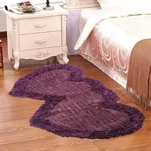 Ruhalfabb Designer Polyester Super Soft Silky Shaggy Anti Skid Doubleheart Shaped Soft Runner Carpet/Door Mats for Bedroom, Hall and Living Room (22 X 55 Inches, Purple )