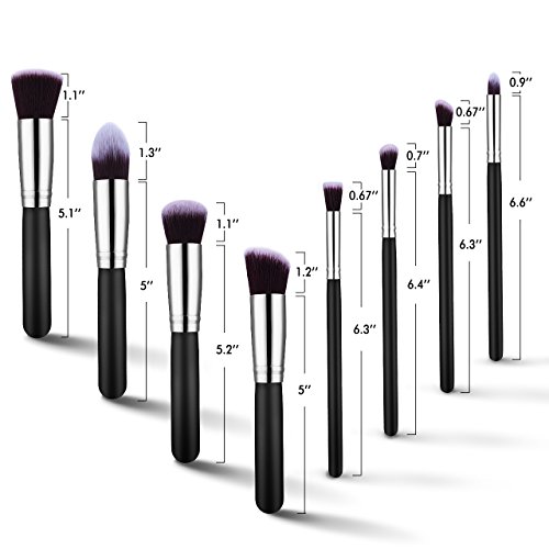 8pcs Make-up Pinselset & Gesichtsschwamm, Omorc Professioneller Kosmetik Set Satz Synthetisches Haar Pinselset Anzüge Gesichtspinsel Augenbrauen Schatten Cosmetic Foundation Concealer Bürsten für Berufsverfassungs oder Ausgangsgebrauch-Silber - 3