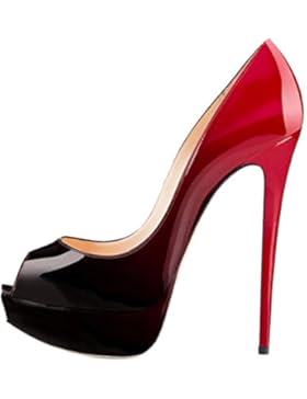 Onlymaker Damenschuhe High Heels Pumps Peep Toe Stiletto Plateau Absatz Lackleder
