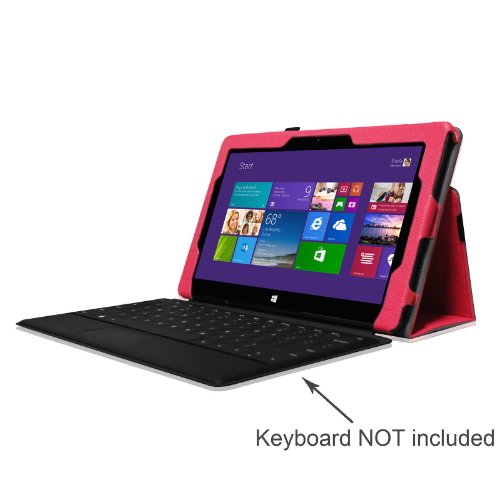 [Eckenschutz] Fintie Microsoft Surface Pro / Pro 2 hülle Case Tasche Schutzhülle Etui – Hochwertige Kunstleder Slim Fit Stand Cover mit Stylus-Halterung für Microsoft Surface Pro / Pro 2 10.6″ Zoll Tablet, Magenta - 3