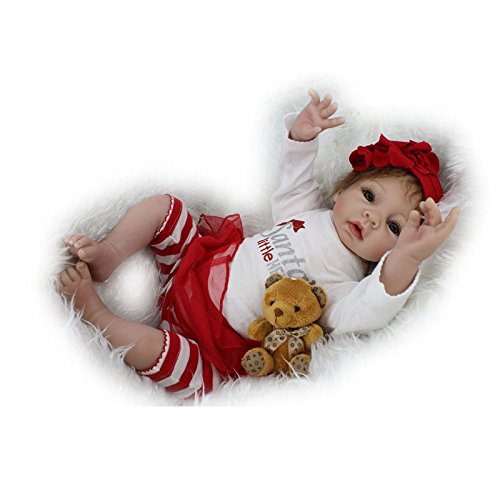 Nicery Neugeboren Baby Puppe Weich Silikon Vinyl 22inch 55cm Magnetisch Mund Naturgetreue Jungen Mädchen Spielzeug Rot Sankt Weiß Reborn Doll A3DE