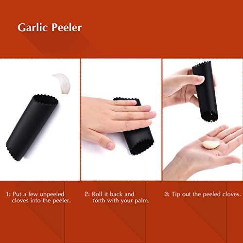 Topop Professionelle Knoblauchpresse und Schäler Set, Edelstahl Knoblauchschneider Garlic press , Mince & Crush Knoblauchzehen leicht zu zerdrücken, Food-grade Edelstahl Hohlraum Spülmaschinenfest - 4