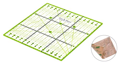 Guss & Mason Righello Patchwork 15 x 15 cm con Adesivi Antiscivolo Inclusi nella Confezione. Regolo Universale Trasparente con cm e misurazione Angoli