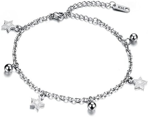 RSCD Creative Ankle Bracelets Bells Stars Titanium Steel Ladies Bracelets Dual-use Length Adjustable Jewelry,OneColor-OneSize
