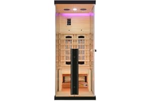 SANOTECHNIK Infrarotkabine GRENA DELUXE (für 1 Person, 80×110×190 cm) – Infrarotsauna mit 4 Voll‑Spektrumstrahlern, 6 mm ESG‑Sicherheitsglas, Bluetooth‑MP3, LED‑Farblicht & Touch‑Display, SB40080