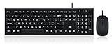 Perixx PERIDUO-211B, Set de teclado y ratón alámbrico - cable USB - Letras grandes - Negro - Inglés EEUU