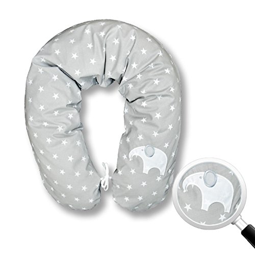 Amilian® STILLKISSEN MEGA WEICH mit Stickerei Lagerungskissen Seitenschläferkissen ink.Bezug 170cm NEU XXL X10(Elefant-Sternchen grau)