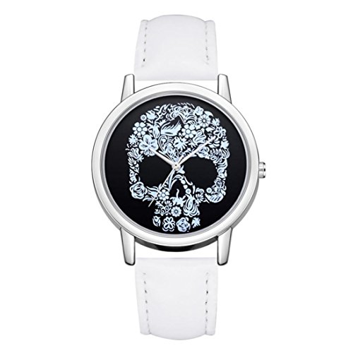 Saihui Montre bracelet avec motif tête de mort Tendance Bracelet en cuir Quartz Analogique Ronde, a