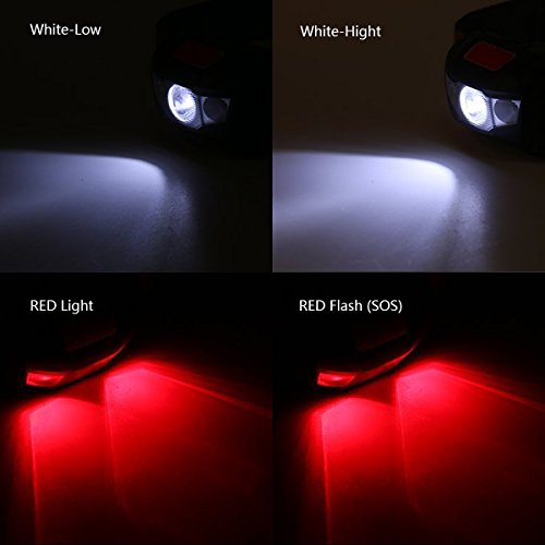 sunix® LED Stirnlampe mit Rotlicht -Wasserdicht, leicht und bequem, Perfekt fürs Camping Joggen Campinglampe Aussenleuchte – 4 Licht-Modi, 3 x AAA Batterie (nicht enthalten) - 3