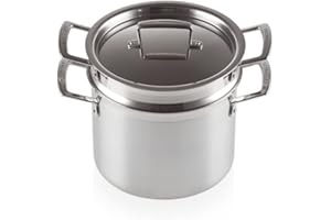 LE CREUSET Casseruola Alta Classic con Coperchio e scolapasta in Acciaio Inox, Diameter 20 cm, Volume 6.0L, Compatibile con Tutte Le Fonti di Calore (Induzione Inclusa), 96200520001000