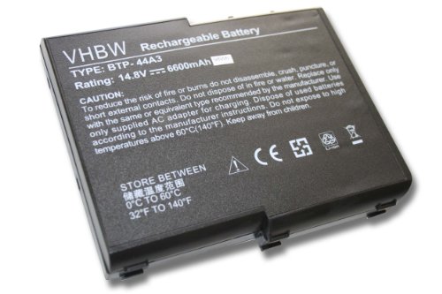 vhbw Li-Ion Akku 6600mAh (14.8V) für Notebook Laptop Acer Aspire 1200, 1202, 1203 (MS211), 1600, 1601, 1602, 1603, 1604 wie BTP-44A3, MS211, PP06L.