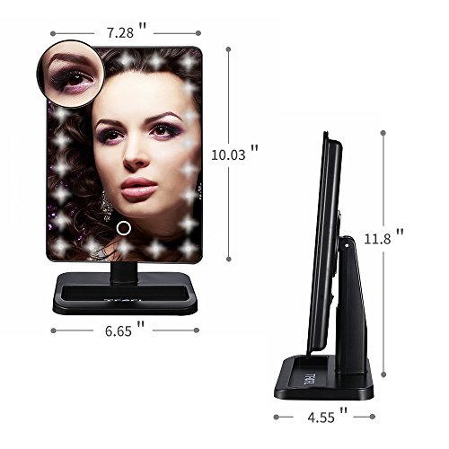 TFCFL Touchscreen LED Make-up Spiegel mit Lichter, 22 LED beleuchtete Vanity Kosmetik Spiegel mit abnehmbaren 10x Vergrößerungsspiegel für Tischplatte, Badezimmer, Schlafzimmer, Reisen, Rasieren, Schwarz - 6