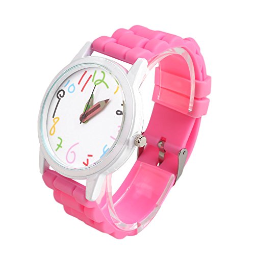 Abeillo Cute Pencil Wrist Watch Big Case Pointer Watch Digital Silicone watch Pink
