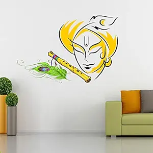 Ghar Kraft Krishna with Flute Wall Sticker for Kids Room Boys Room Living Room Bedroom Home (PVC Vinyl, Size: 45 cm x 50 cm, Multi Color) (MDkrishna), Religion