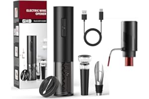 GHB Tire-bouchon électrique pour vin 7 en 1 décapsuleur électrique rechargeable avec aérateur, coupe-papier, verseur, bouchon d'étanchéité, bouchon de vide, cadeau pour amateurs de vin