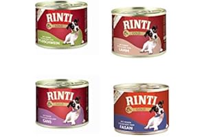 FINNERN - RINTI RINTI Gold | Hunde Nassfutter | 8x185g | Mixpaket 2x Lamm, 2x Wildschwein, 2x Fasan, 2x Gans | ohne Getreide