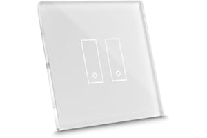 iotty E2 PLUS, Interrupteur connecté pour lumières et portails, compatible Google/Alexa/Siri/IFTTT, applis IOS/Android, plaque tactile, verre rétroéclairée, capteurs de température/luminosité, blanc