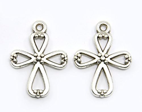 8 x Tibetan Style Antique Silver Cross Pattern Charm Pendants 22mm - LB1566