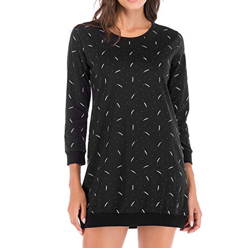 NPRADLA Plus Size Women Casual Long Sleeve Print Loose O-Neck Long T-Shirt Tops Blouses