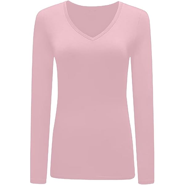 Amoretu Women's V-Neck Pullover Blouse - Long Sleeve, Soft Stretch Fabric, Plain Top (Purple, Size S)