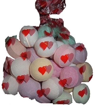 Aromabar 50 Mixed Chill Pills Mini Bath Bombs with Free Cocoa Butter Bath Melt in Hearts Cello Bag