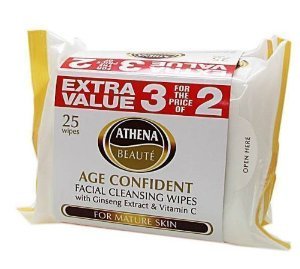 Athena Age Confident Facial Cleansing Wipes for Mature Skin - Pack of 3, Total 75 Wipes