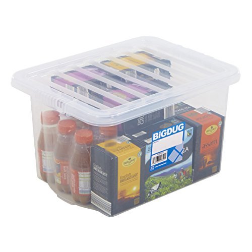 24 litros de capacidad caja de almacenamiento con tapa apilable de almacenamiento en el hogar Snap Fit - 3 colores disponibles, Single 24 Litre Clear Box