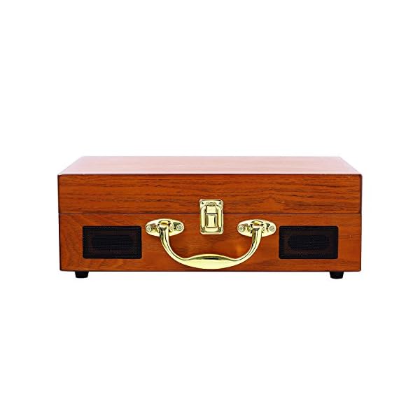 Retro Stereo-Anlage mit Plattenspieler, MUSITREND USB Schallplattenspieler mit Lautsprecher Riemenantrieb Aux-In RCA 33/45/78 U/min,Holz – Bild 3